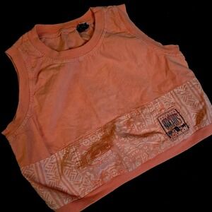 Vintage Outside Beachies neon coral crop tank top swim surf beach 80s S USA